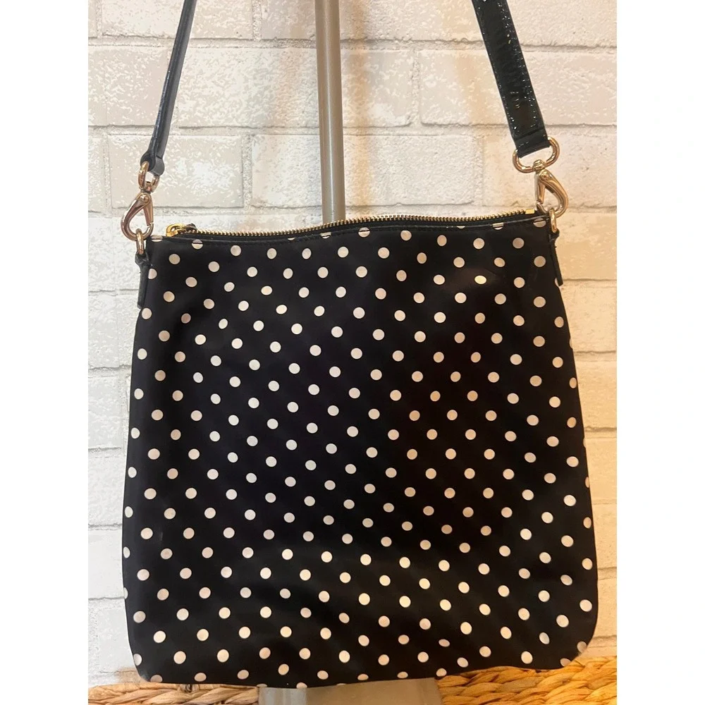 Kate Spade New York Polka Dot Nylon‎ Crossbody Bag Black White Gold Hardware